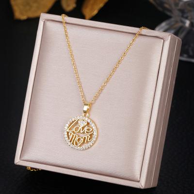 China TRENDY Fashion Oval Zircon CZ Link Chain Stainless Steel Alphabet Love Mom Choker Necklace Mothers Day Gift for sale