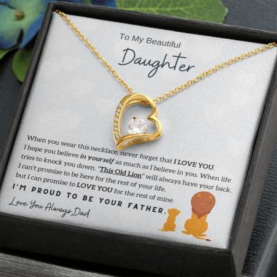 China FASHIONABLE Rhinestone Romantic Heart Jewelry CZ Zircon Bling Pendant Necklace Love Heart To My Beautiful Daughter Mom Necklace for sale