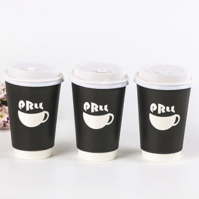 China Thickened Supply Recyclable High Quality Disposable Take Out Coffee Double Wall Paper Cup With White And Black Lids for sale