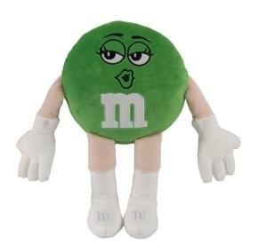 China Green M&M Stuffed Animals Medium Cartoon Plush Toys 25cm Size for sale