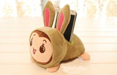 China Monkey rabbit mobile phone holder Designer plush toys green Soft cloth for sale