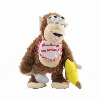 China Funny Chimpanzee Plush Stuffed Animal Toy Don’t Touch My Banana Doll for sale