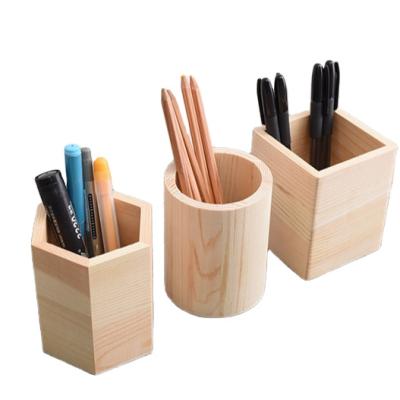 China Home Kitchen Tableware Print Around Square Wood Desk Organize Accessories Design Pencil Holders Office Desk Pen Holder for sale