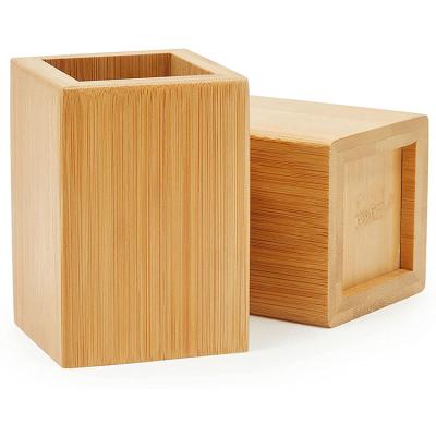 China Modern Simple Factory Organizer Storage Natural Bamboo Wholesale Desktop Wood Pen Holder for sale