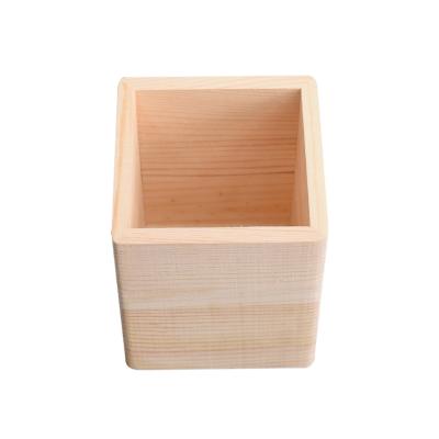 China Kitchen Home Tableware Desktop Storage Rack Stationery Storage Box Solid Wood Square Pen Holder for sale