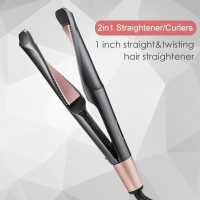 China New Safety 2022 Professional Titanium Hair Straightener Flat Iron Portable Hair Curler Curling for sale