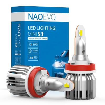 China Car led headlight bulb NAOEVO mini car S3 led headlight conversion kits 9005 9006 H4 H7 H11 headlight bulb 60W LED headlight bulbs for sale