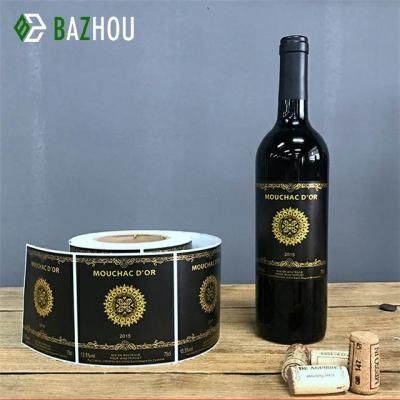 China Waterproof Adhesive Paper Wine Bottle Label Gold Finish Luxury Wine Bottle Label Silver Finish Wine Bottle Labels for sale