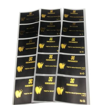 China Custom Customized Self Adhesive Black Seal Gold Foil Background Sticker Label Square Logo Personalized for sale