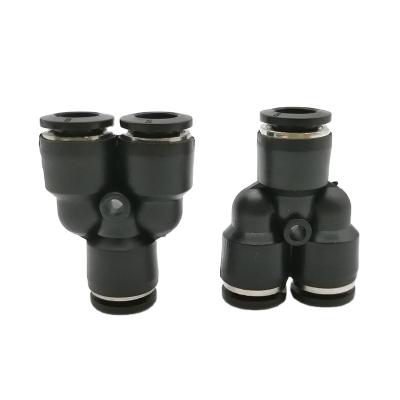 China Pneumatic PU PY Connector Tee Unions / Nylon Hose Push In Fitting For Air Hose Joint OD 4 6 8 10 12 14 16MM Pneumatic Fittings for sale