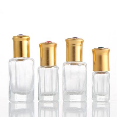 China Personal Care 3ml 6ml 9ml 12ml Octagon Attar Glass Fragrance Tester Personal Fancy Bottles For Oud Oil With Gold Foil Cap for sale