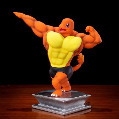 China Hot Sale High Quality Bodybuilding Funny Cartoon Character Pokemon Decorations Little Fire Dragon Muscle Figure for sale