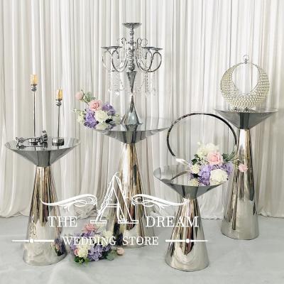 China (Other) AS-SS007-SL Adjustable Silver Cone Cake Tabls Set Modern Stainless Steel Event Party Tables Mesa Pastel From A Dream Wedding Store for sale