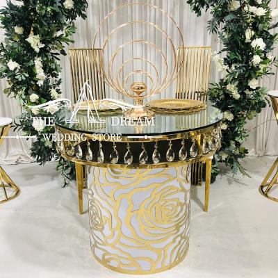 China (New Design Other Design Rose Pattern LED Adjustable Table)CT-SS015 Round Stainless Steel Crystal Cake Table/Mesa Pastel From A Dream Wedding Store for sale