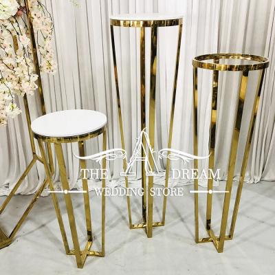 China (Others) AS-SS009 Foshan Wedding Factory Stainless Steel Gold Adjustable Cake Tables Set For Wedding Dream Store Event Party Decoration A for sale