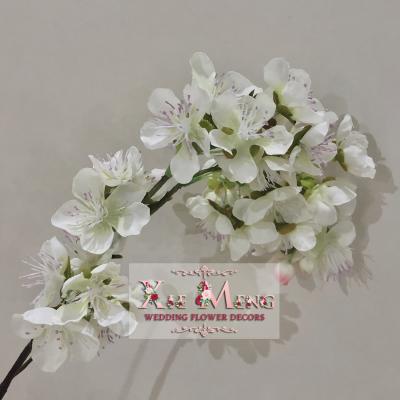 China Fabric/XM-LSF027-2 Beautiful Plastic Faux Cherry Plum Blossom Stem Flower White For Artificial Flower Tree Table Centerpiece for sale