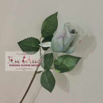 China Cloth/XM-LSF016-1 Plastic Single Stem Bud Rose For Market The Wedding Blue Flore Boda Wedding Flower Decors Yiwu Flower for sale