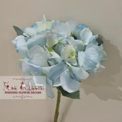 China Quick Decors Flore Boda Wedding Flower Plastic/Fabric Light Blue Artificial Hydrangea XM-LSF002-4 Stem Flower Wedding Delivery for sale