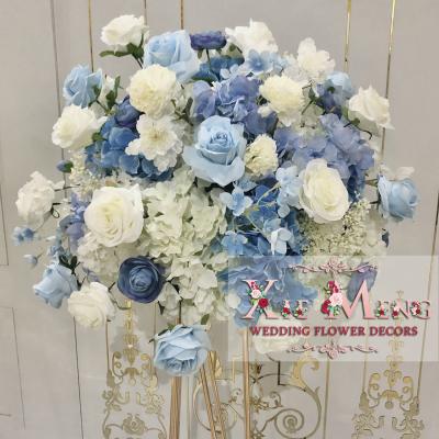 China Blue and White Wedding Centerpiece Centerpiece Flore Decoracion Boda Mariage FLB083 Rose Flower Decorative Flower Ball 60cm Flower Table for sale