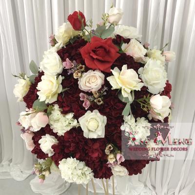 China Flower Centerpiece FLB075 Wedding Decorative Flower Ball 60cm Wine Red White Rose For Centerpiece Flore Decoracion Boda Deco Table Flower Mariage for sale