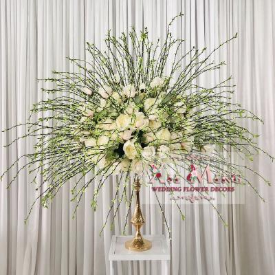 China White Centerpiece Flore Decoracion Boda Wedding Table Flower Rose Decorative Flower Ball 80cm Unique Design Green Flower Centerpiece FLB074 for sale