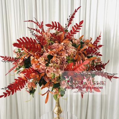 China Flower Centerpiece FLB071 Quality Wedding Flower 55cm Autumn Maple Red Rose Flower Decorative Ball For Centerpiece Flore Decoracion Boda de Table for sale