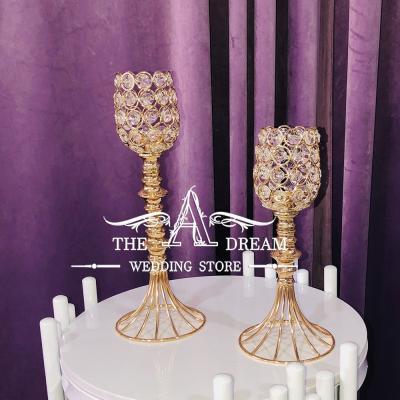 China Decor / Centro Mesa Boda Casa de Crystal Goblet Candle Holder Wedding Home Decor Golden Weddings CAN-IR085G from A Dream Wedding Store for sale