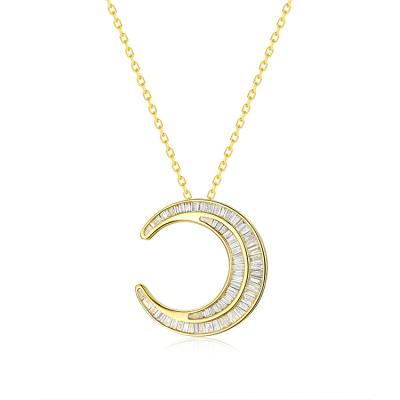 China 925 Sterling Silver Dancing Moving Cubic Zirconia FASHION Stone Moon Pendant Necklace for sale