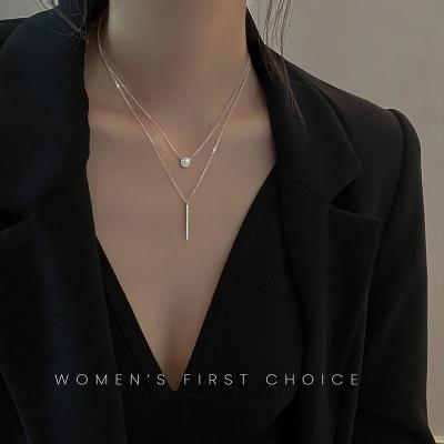 China CLASSIC Simple Double Layer S925 Pure Silver Necklace Jewelry Sterling Silver CZ Tasty Chain Necklace for sale