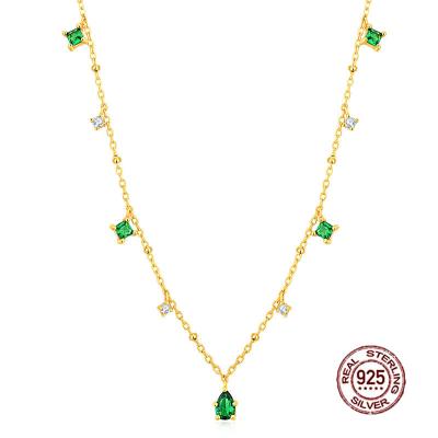 China Fashionable Green Gemstone Layer S925 Sterling Silver Gold Plated Pendant Necklace Fine Jewelery For Women Girl for sale