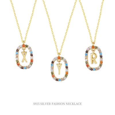China Trendy Trendy S925 Sterling Sliver Jewelry For Women Gold Plated Colorful Zircon 26 Name Initial Letter Necklace 26 for sale