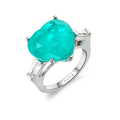 China Romantic Heart Gemstone Wedding Ring For Couples Fine Jewelry S925 Sterling Silver Love Rings Women Gift CZ Paraiba Tourmaline Ring for sale