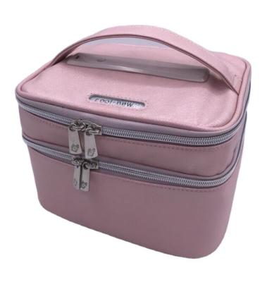 China Fashion Portable Makeup Bag 2 Layers Travel Large Cosmetics Organizer Bag Case Adjustable Dividers Form Case Make Up Bags for sale