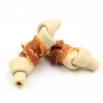 China Factory Wholesale Viable Healthy Dental Dog Bone Pet Snacks Natural Green Leather Knotted Bone for sale