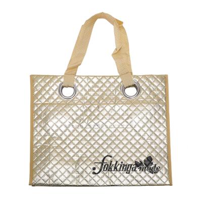 China Waterproof Grocery Handled Promotional Non Woven Tote Bag Glitter Shiny For Underwear Packaging Non Woven Bag for sale