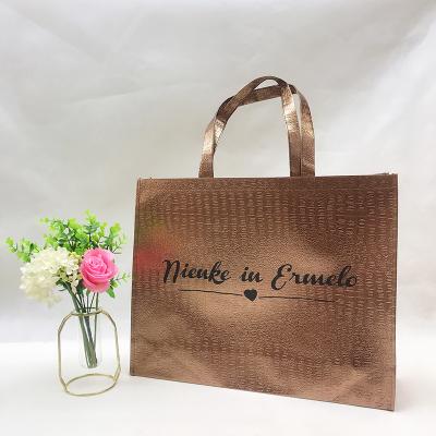 China Rumcent Bling Environmentally Friendly Promotional Shiny Glitter Medium Metallic Durable Reusable Nonwoven Grocery Bag for sale