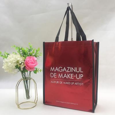 China Eco - Friendly Custom Design Printing Laminated Non Woven Metallic Gold Tote Shopping Bag for sale