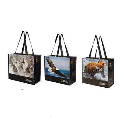 China Handled Reusable Grocery Bags Shopping Totes Made From REUSED PLASTIC BOTTLES RPET Shopping Bag for sale