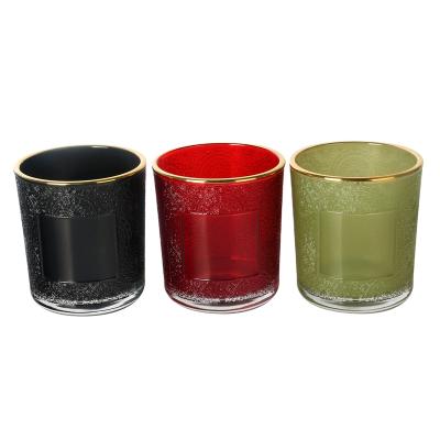 China Home Decoration Cd060 New Stype All Size Factory Price Gold Edge Christmas Glass Candle Holder for sale