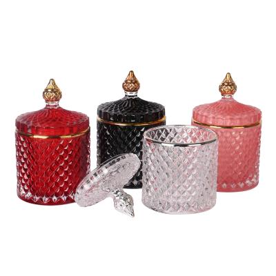 China Home decoration high quality classic glass candle holder with lid, empty candle container with glass or bamboo lid for sale