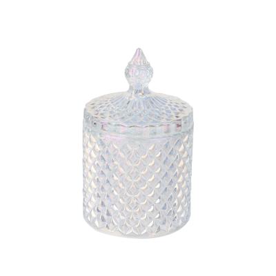 China Hotel Eco-friendly Customizable Exquisite Romantic Restaurant White Candle Jar With Cover Glass Lid for sale