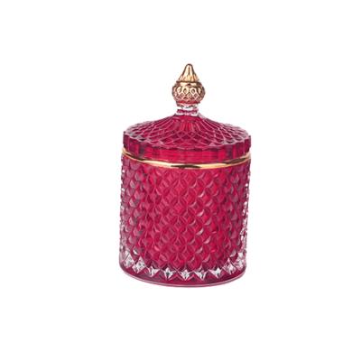 China Eco - Friendly With Textured Glass Lid Candle Making Decoration Fancy Luxury Candlestick Romantic Jar for sale