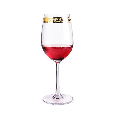 China Best Price Modern Advance Crystal Wine Glasses With Gold Etching Rim Goblet Glass for sale