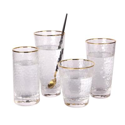 China Good Quality Modern Custom Machine Made Gold Rim Hammered Water Wine Glass Water Cup For Drinking Juice for sale