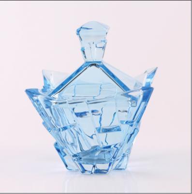 China 2021 Sustainable High Quality Unique Crystal Stocked Glass Candy Dish With Lid for sale