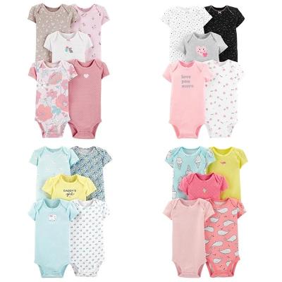 China 100% Cotton 2022 5Pcs Baby Short Sleeved Bodysuit Infant 100% Cotton Clothes Set Newborn Summer Jumpsuit Kids Cartoon One Piece 6-24 m for sale