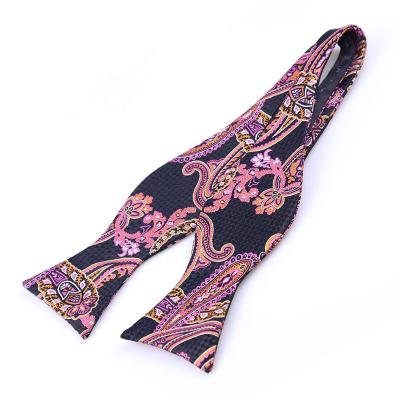 China 100% Factory Handmade Pink Paisley Black Polyester Self Tie Bow Ties Set For Men for sale