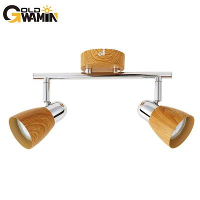 China Modern Wooden finish MR16 standard housing surface mounted ceiling GU10 LED spot light with customized light heads quantity for sale