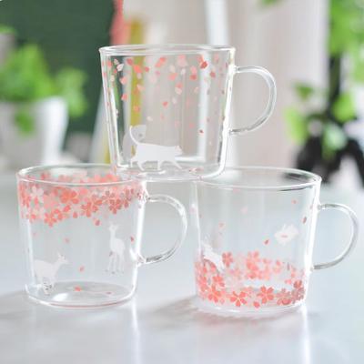 China Sakura Cute Cat Deer Rabbit Tea Cup 280ml Disposable Japanese Heat Resistant Glass Coffee Mug Cat Deer Rabbit Drinkware ZM1125 for sale