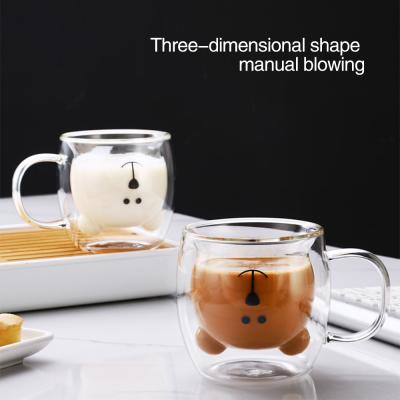 China 250ml Disposable Mugs Cute Cat Animal Double Wall Bear Milk Cup Glass Coffee Mug Christmas Gift for sale